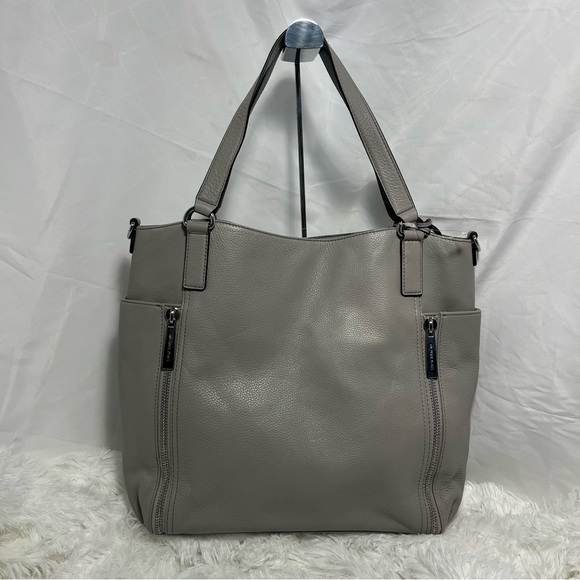 NWT MICHAEL Michael Kors Crosby Leather Tote Grey Leather with Crossbody Strap - Picture 1 of 10
